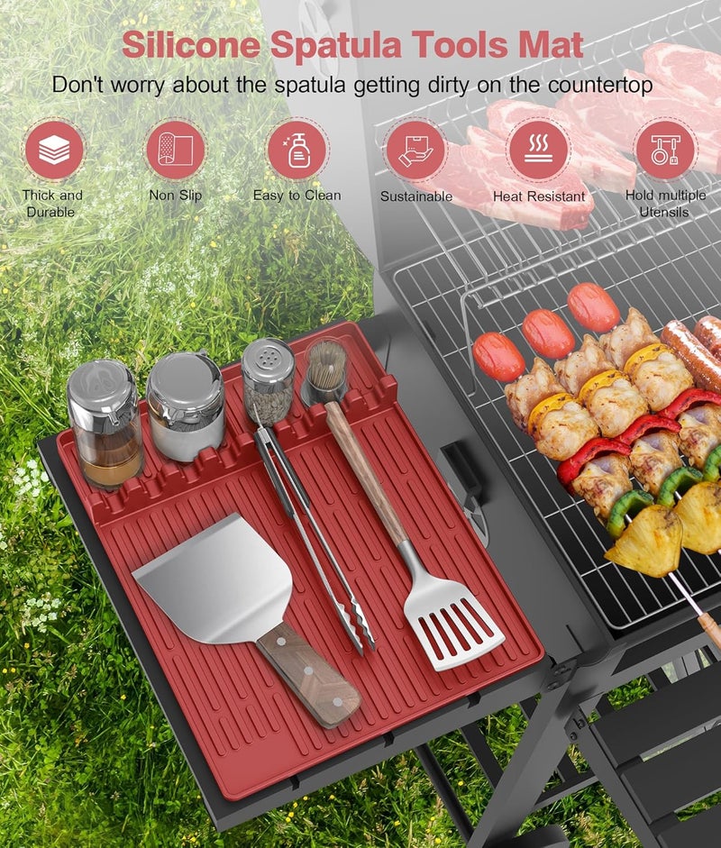 Uozuke Silicone Griddle Tools Mat for Blackstone - Large Silicone Spatula Mat with Drip Pad - Griddle Mats BBQ Grill Accessories - Side Shelf Mats Grill Pad for Blackstone Griddles Accessories (red) - Image 2